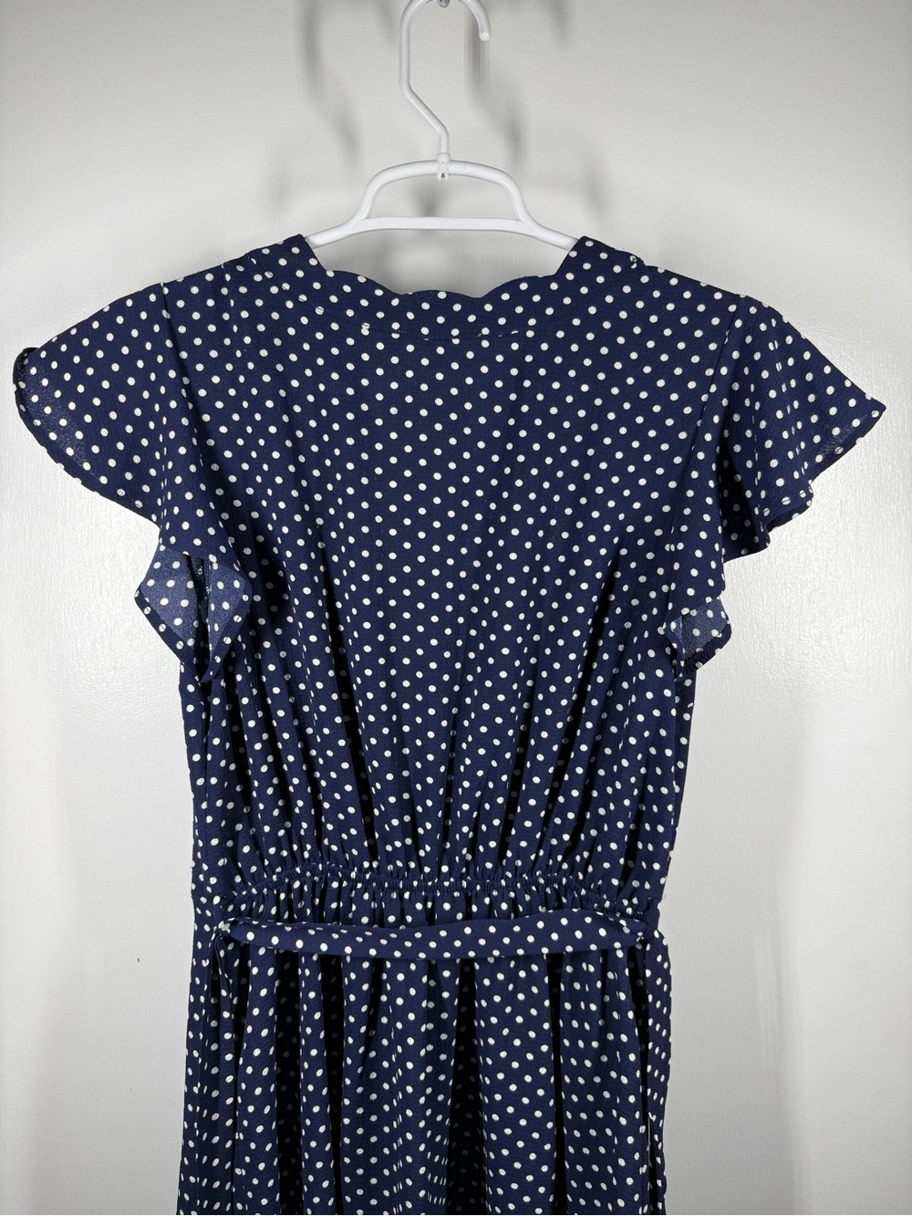 Monteau Navy Polka Dot Flutter Sleeve Tie Waist Dress - Picture 8 of 12